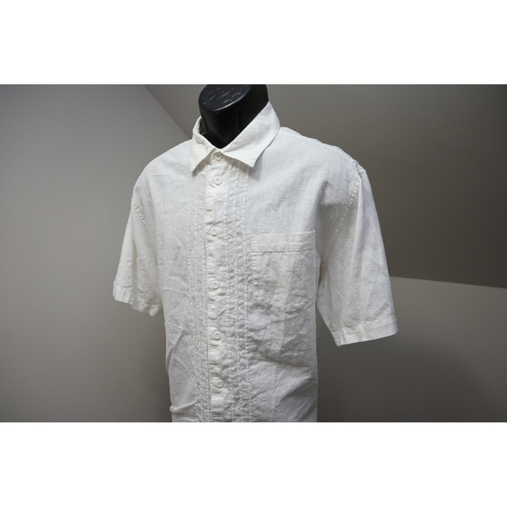 Cubavera Button Down Shirt Mens XL White Short Sleeve Pintuck Linen Blend